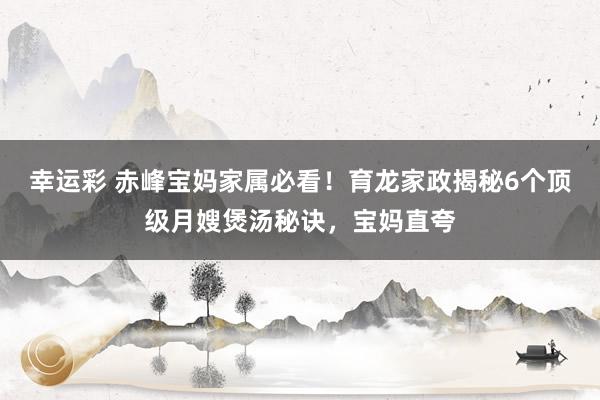 幸运彩 赤峰宝妈家属必看！育龙家政揭秘6个顶级月嫂煲汤秘诀，宝妈直夸