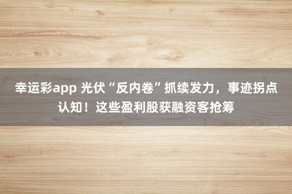 幸运彩app 光伏“反内卷”抓续发力，事迹拐点认知！这些盈利股获融资客抢筹